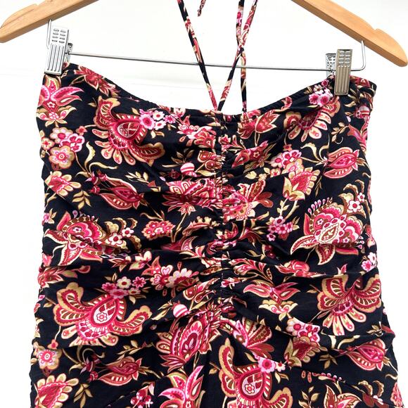 ME+EM Paisley Print Midi Dress Halter Cotton Pink Floral Size 10 Drop Waist - Picture 8 of 11
